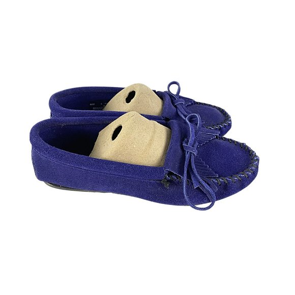 Minnetonka Blue Suede Kilty Moccasins - Picture 9 of 10
